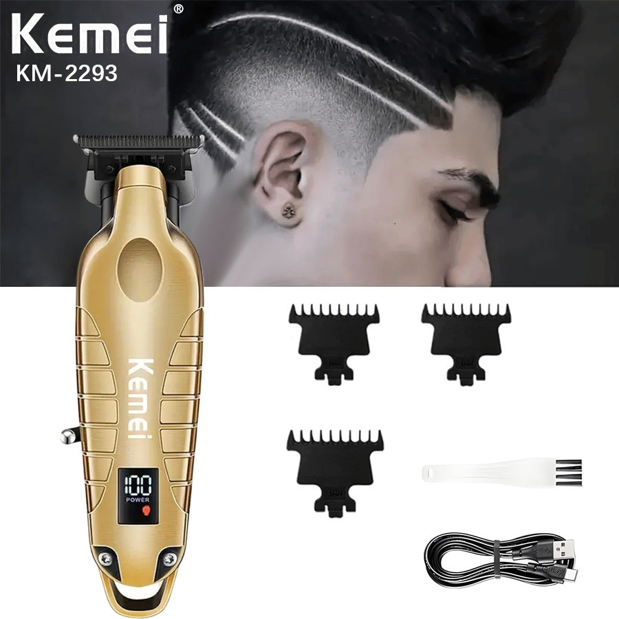 Kemei KM 2293 Hair Clipper Original Alat Cukur Rambut Profesional Elektrik Rechargeable Tanpa Kabel