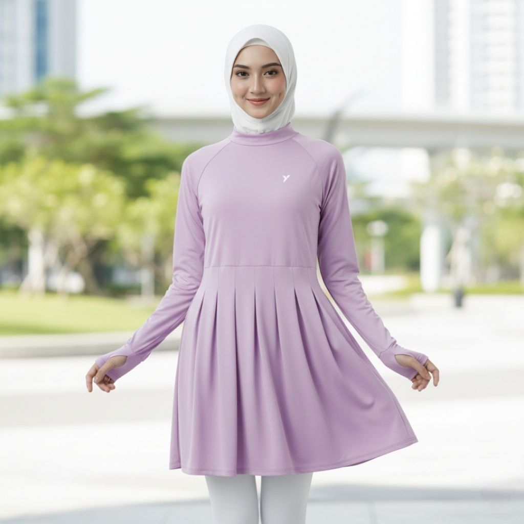 Shopii - Dress Tunik Sport Muslimah Roundhand Anti UV Cocok untuk Olahraga & Casual - LILAC