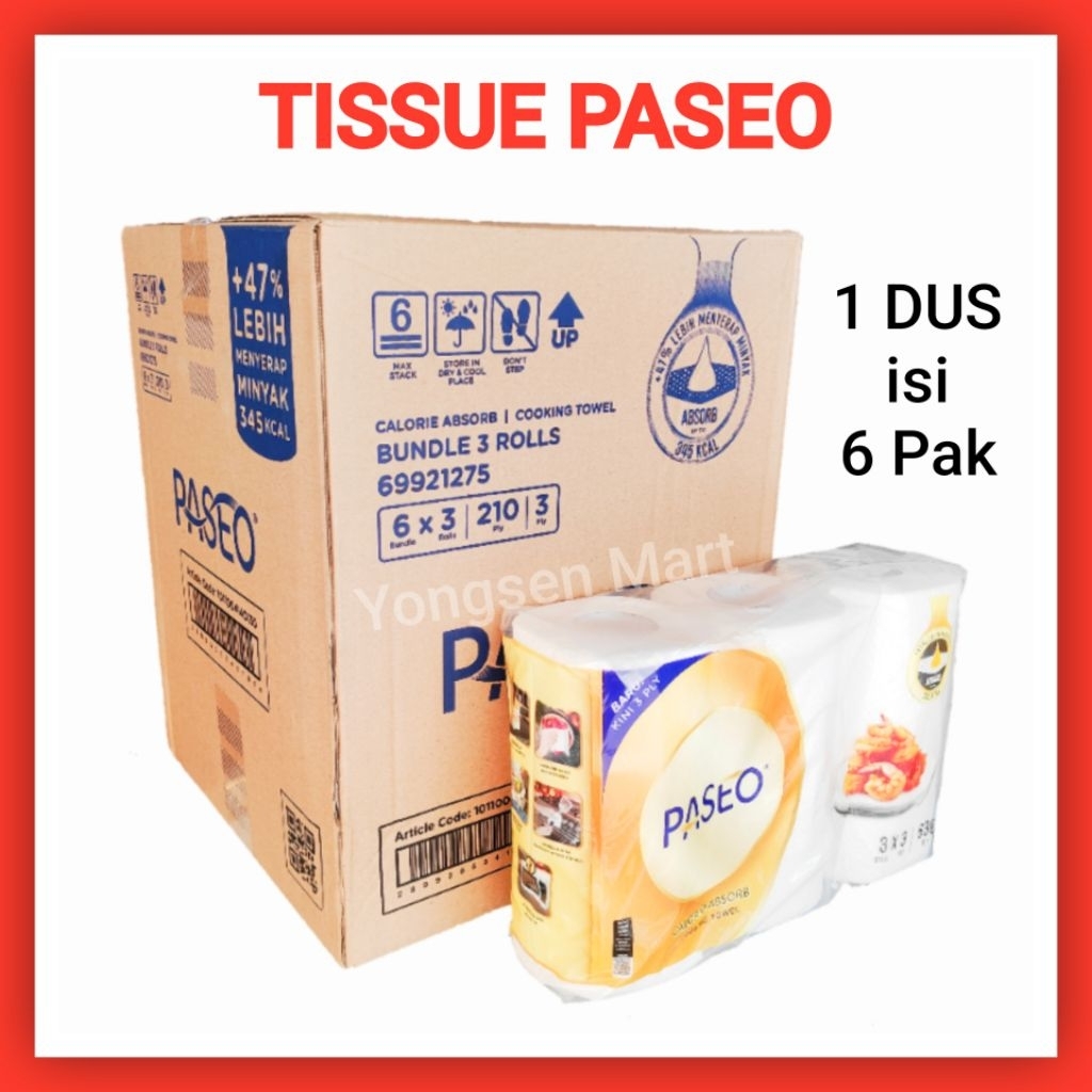 ( 1 DUS ) Tisu Tissue Paseo tissue dapur kitchen towel 3 roll 70s Paseo Calorie 1 dus isi 6