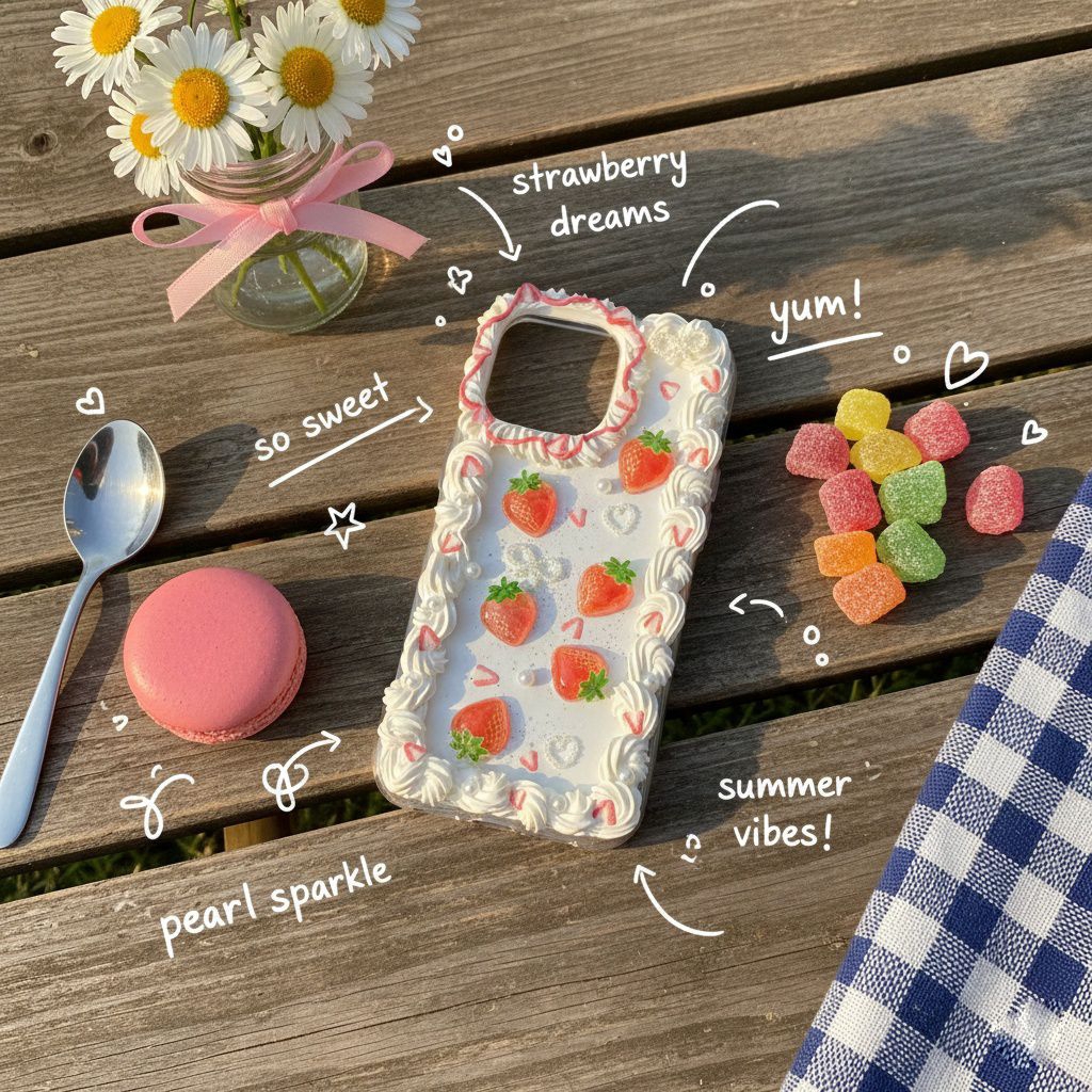(decobytos) PRE-ORDER Decoden Phone Case Casing "Strawberry Whipped Creamy” For All Type HP Handmade