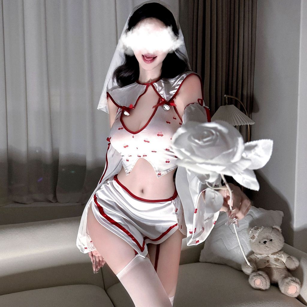 MQtokoup Set Seragam Anime Seksi Set Seragam Anime Seksi Kostum Pengantin Imut untuk Permainan Peran