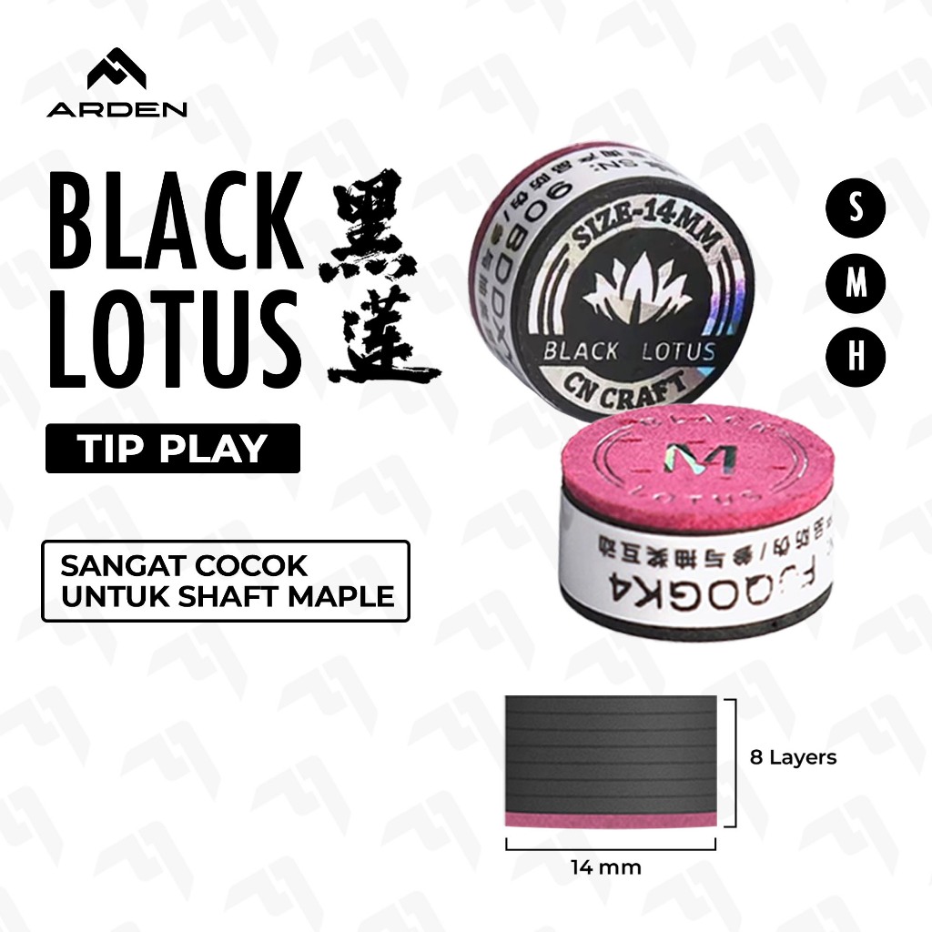Cue Tip ARDEN Black Lotus - Tip Biliar 8 lapis 14mm | Cocok untuk Shaft Maple