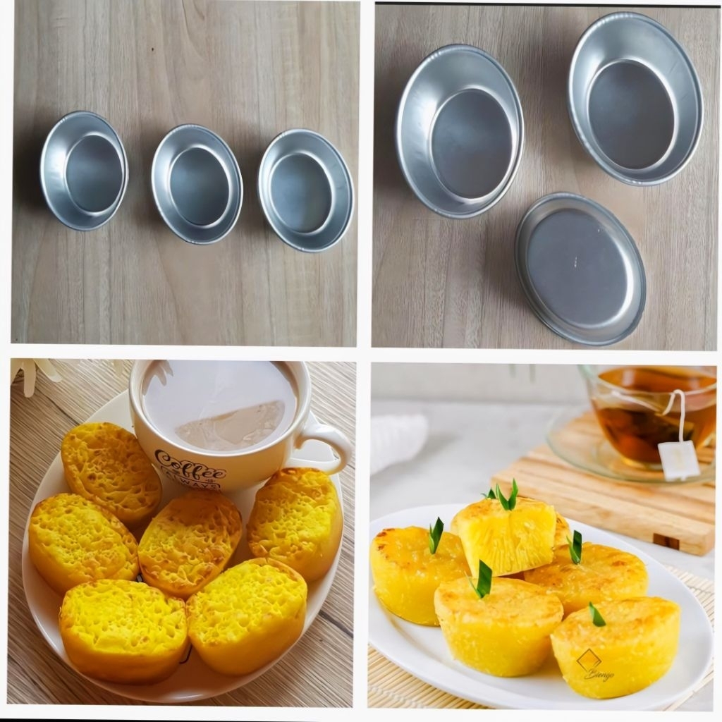 12 Pcs Loyang Oval Bika Ambon Mini Cetakan Press Tanpa Sambungan Bahan Aluminium Tebal Diameter Atas