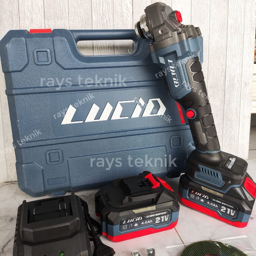 Lucid LY8500 Cordless Brushless Angle Grinder Lucid LY-8500 Gerinda Baterai 21V 4.0Ah 2baterai