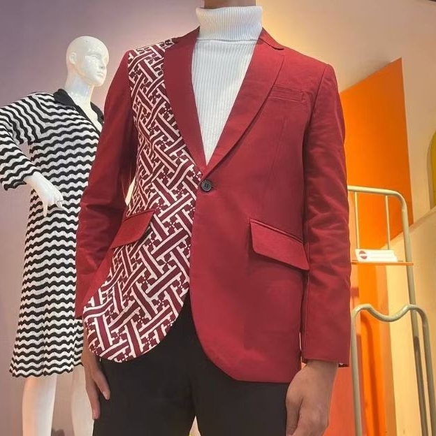 AECO Jas Pria Slimfit Formal Batik Lereng Angkin Merah Hati