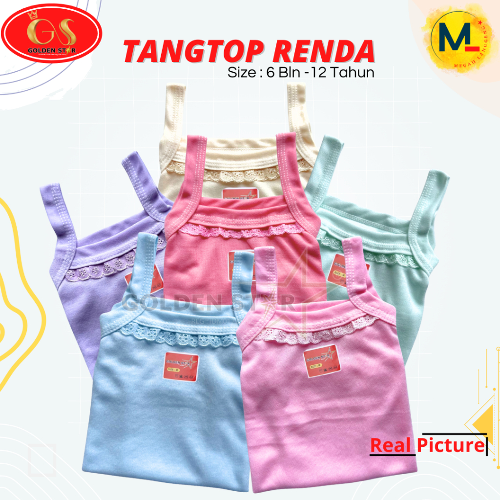 12 Pcs Tanktop Anak Perempuan Renda / Singlet Anak Perempuan warna / kaos Dalem Anak Perempuan / kao