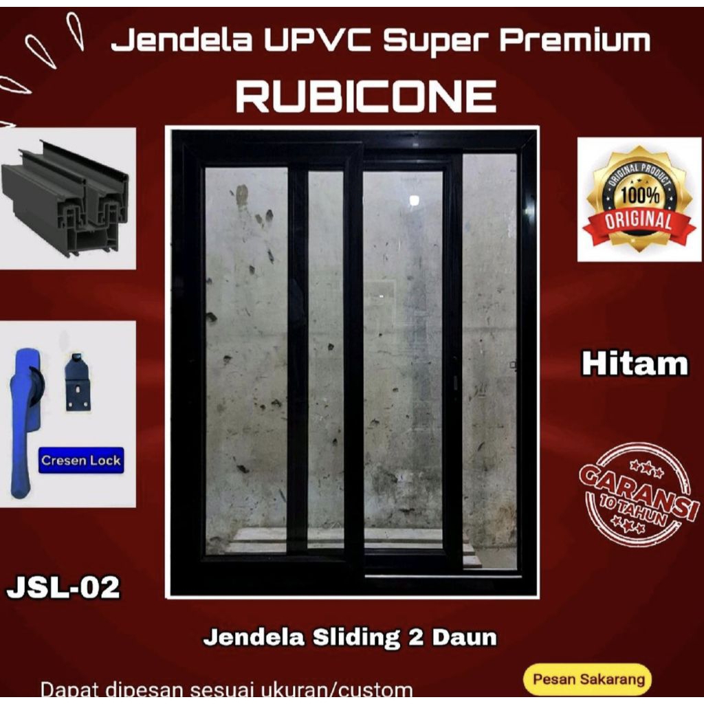 Jendela Sliding 2 Daun Upvc Rubicone Super Premium Hitam JSL02