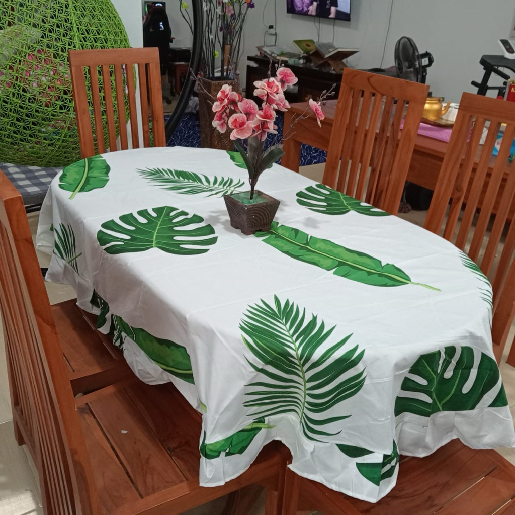 Taplak meja makan model rumbai oval kain katun