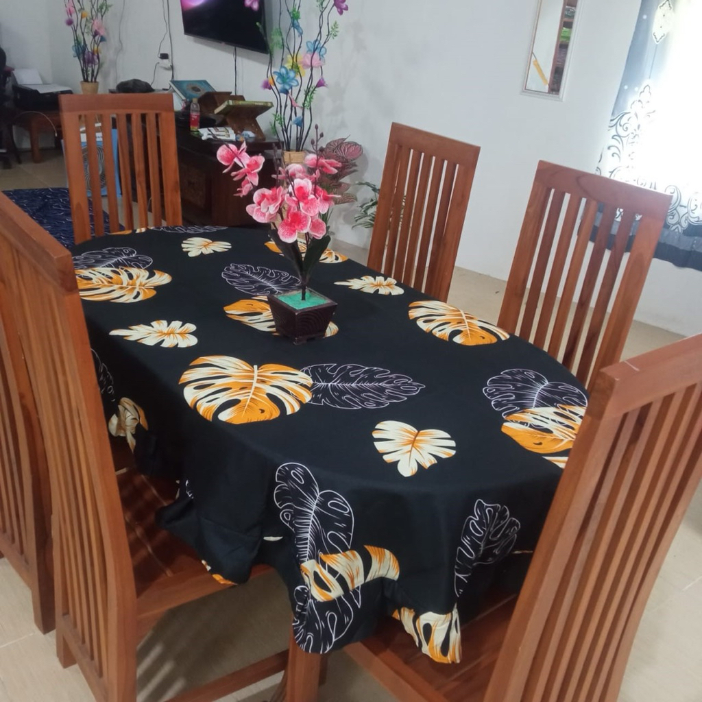 taplak meja makan rumbai oval kain katun