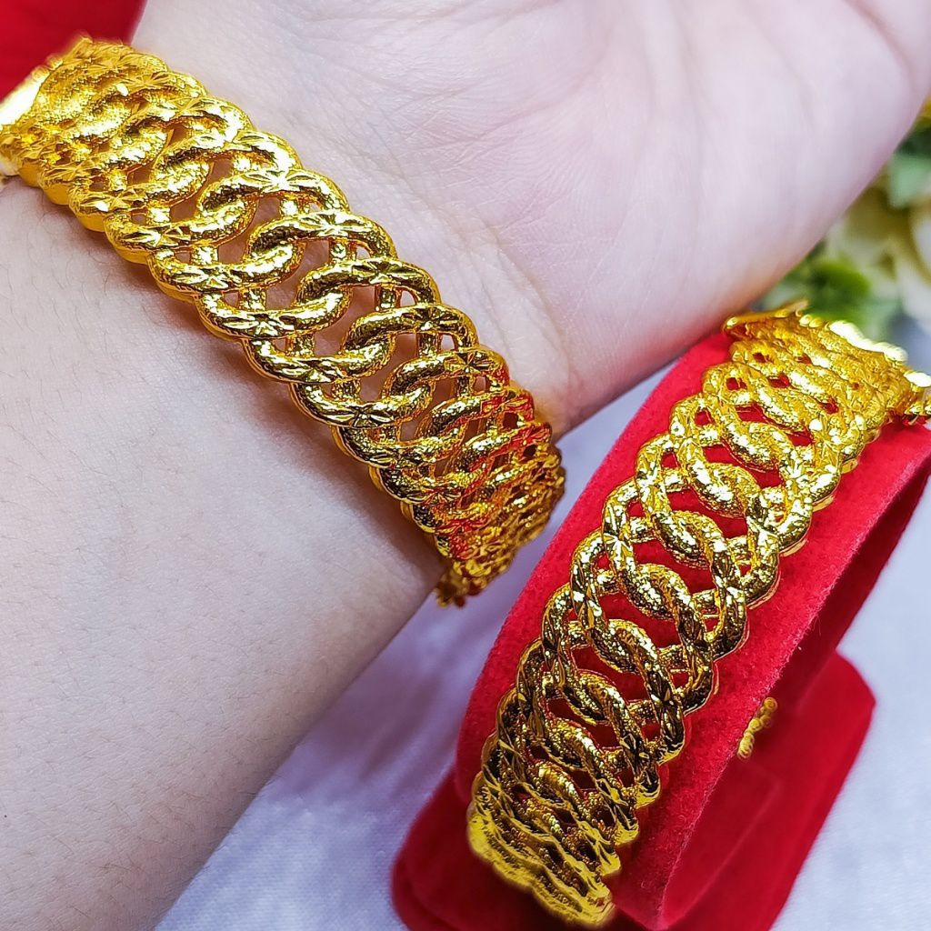 GELANG RANTAI PLAT BANGLE PERHIASAN DUBAI LAPIS EMAS 24K