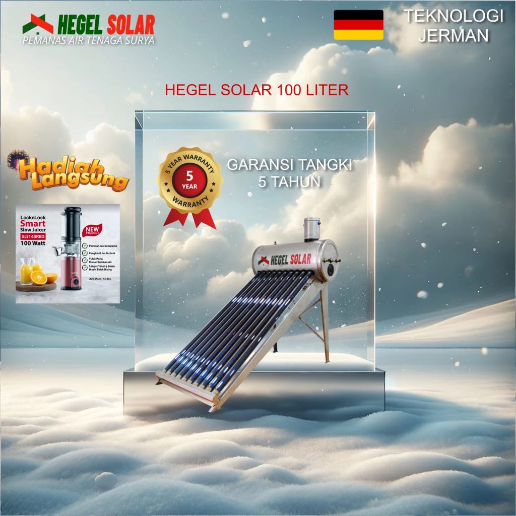 Hegel Solar Water Heater 100 Liter Stainless Steel 304 Kapasitas 2-4 Orang Tekanan 4 Bar Garansi 5 T