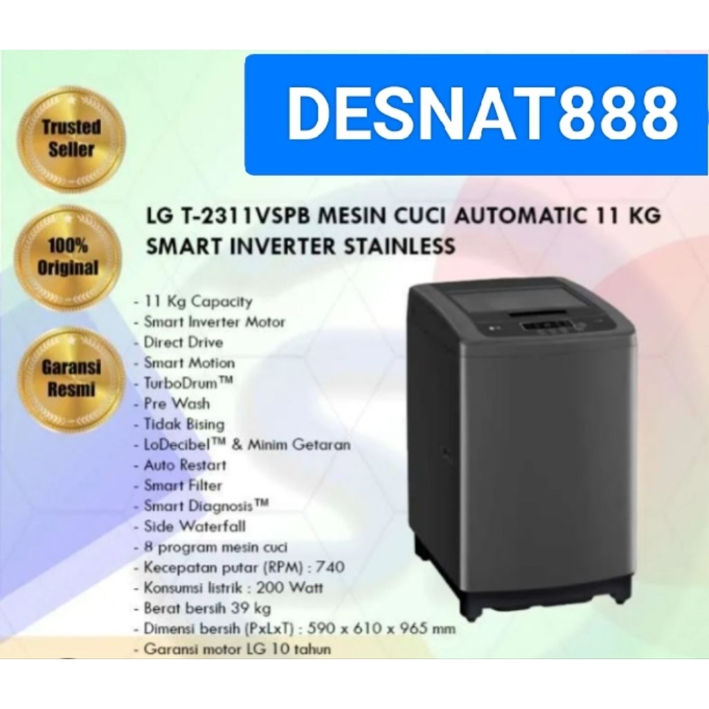 Mesin Cuci LG T2311VSPB Kapasitas 11KG  1 Tabung