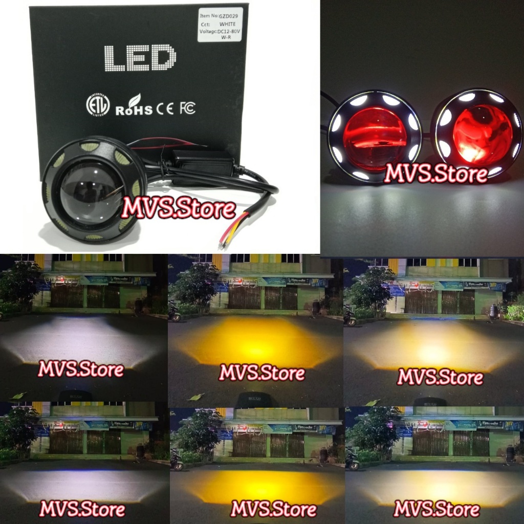 Sepasang Lampu Tembak Sorot Led MYTH Cahaya Biled 2.5 Inch Ring Devil Bulat 3 Warna Waterproof Unive