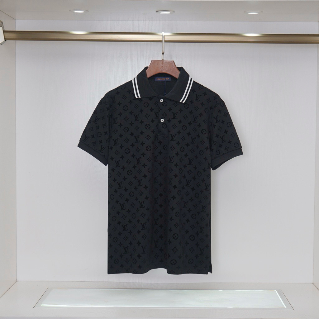 Polo Tshirt Monogram Allblack LV Baju Berkerah