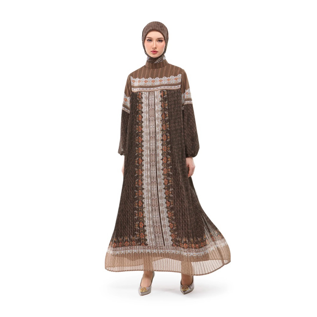 Nada Puspita - Raudhah Raya Pleated Dress Brown || Jastip Nada Puspita
