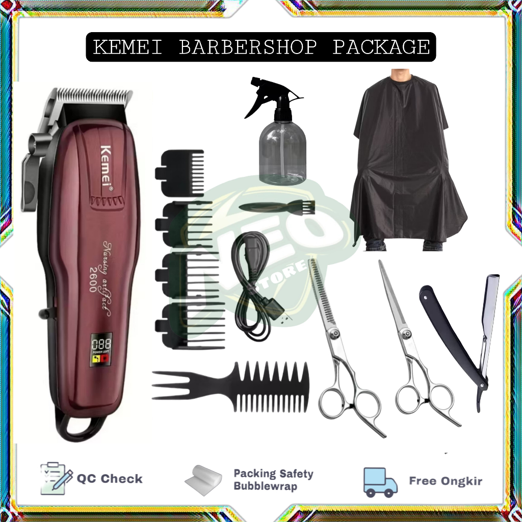 Alat Mesin Cukur Rambut Elektrik Cas Kemei Barbershop Set Lengkap Gunting Stainless