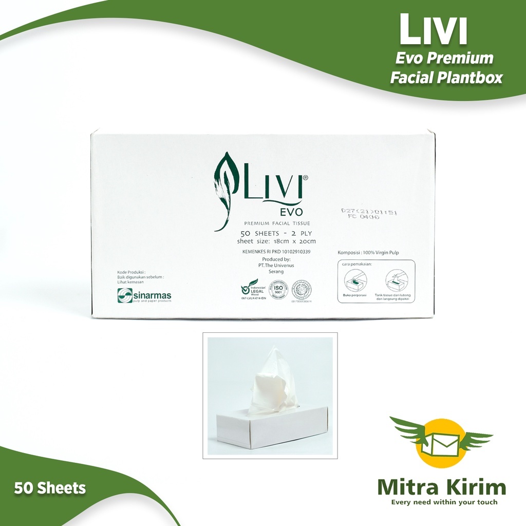 Livi Evo Premuim Facial Tissue Flat Box Kemasan 50sheets x 100pcs - PER KARTON