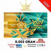 JONSON LOGAM MULIA ROSE GOLD 0.002 GRAM CERTIFICATE OF ASSAY AKMS FINENESS 50% QR CODE