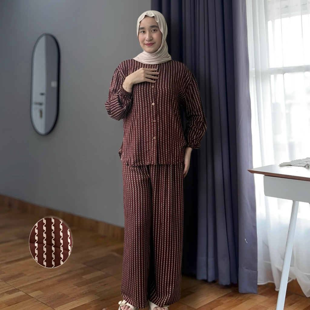 Kayla Series - One Set Lengan Panjang Rayon Premium | Setelan Kulot Wanita