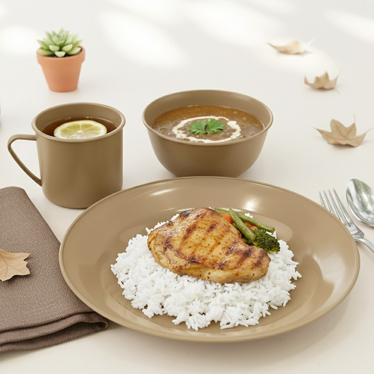 Isi 9 PCS SET PIRING MANGKOK GELAS PLASTIK TEBAL / PIRING SET MANGKOK GELAS DIANDRA CREAM