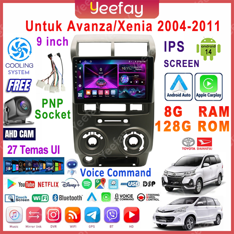 LALAHOO Untuk Avanza/Xenia 2004-2011   8G+128G Android 14 Head Unit Termasuk Frame/PNP Soket 9 Inch