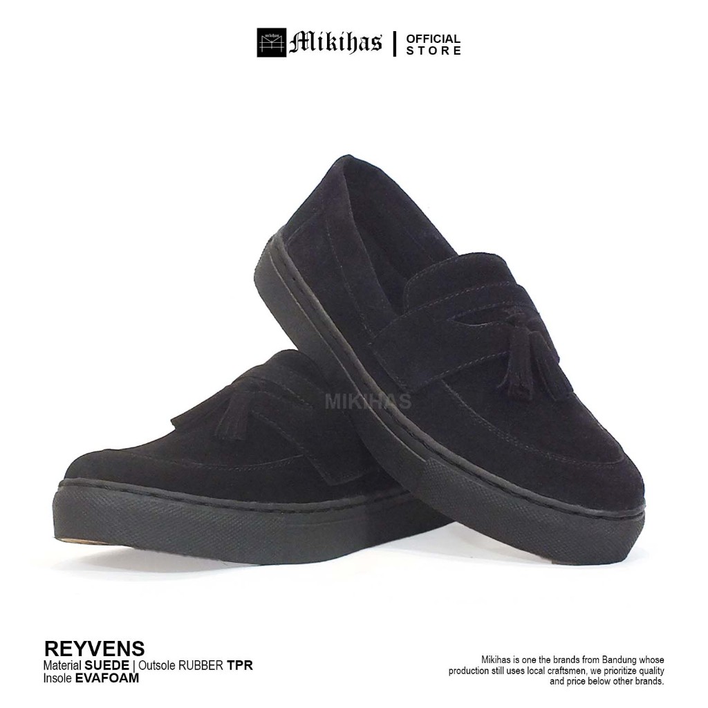 Mikihas - Sepatu Sneakers Slip-On Pria Kasual Kulit Suede Hitam - Reyvens