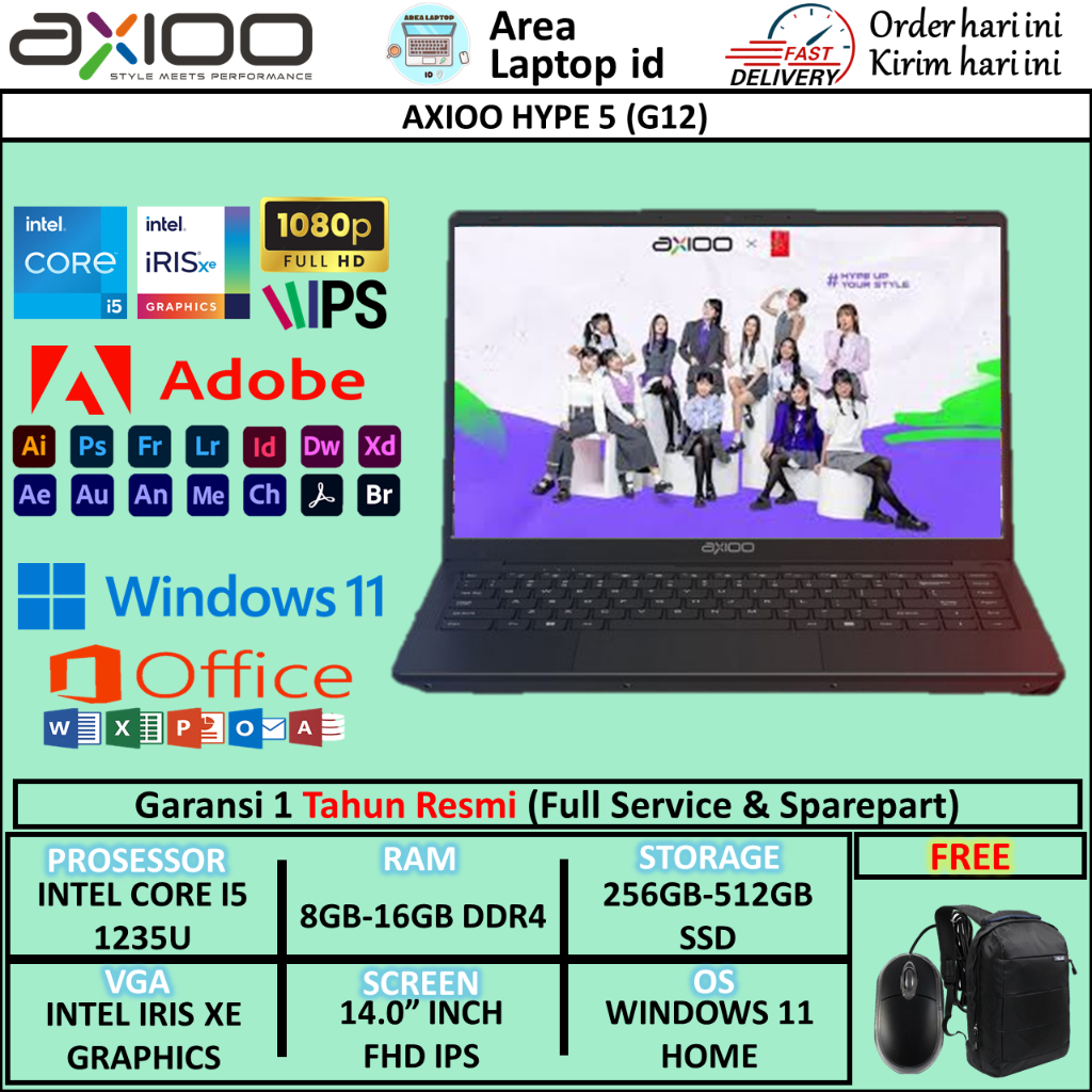 Laptop Baru Axioo Hype 5 G12 Intel Core i5 Ram 16GB 512GB SSD 14.0 FHD WINDOWS 11 HOME BLUE