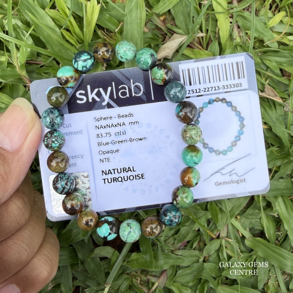 Gelang Permata Pirus Turquoise NTE Natural Asli Batu Include Certificate Memo Skylab