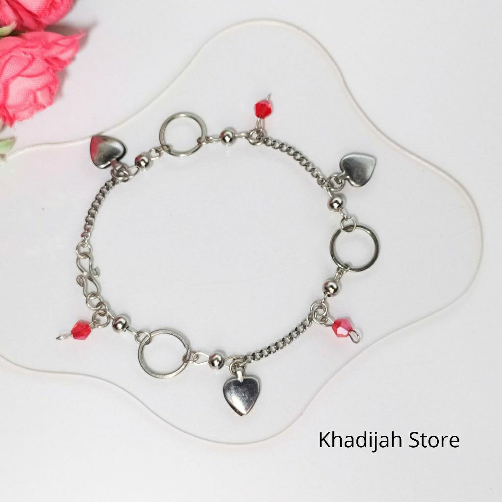 GELANG MONEL ASLI MODEL LINGKAR RANTAI MANIK LOVE KRISTAL