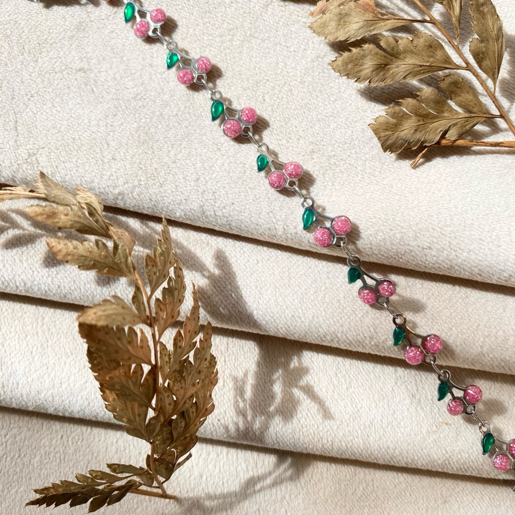 Gelang Rantai tembaga lapis emas motif buah cerry cewek remaja dewasa