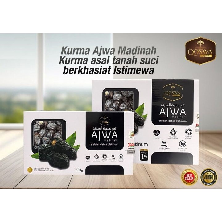 QOSWA Kurma Ajwa 500 Gram Arabian Dates Platinum | Kurma Azwa Madinah Qoswah 500gr Original Asli