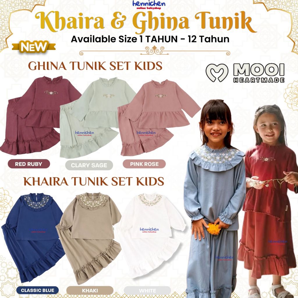 Mooi KHAIRA TUNIK / HASYA TUNIK /  Ghina Tunik 1-10 Tahun Rayya Setelan Tunik Rok Lebaran / Tunik Ra