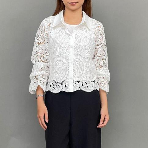 Magnolia Collection Atasan Wanita Kemeja Crop Brokat Putih