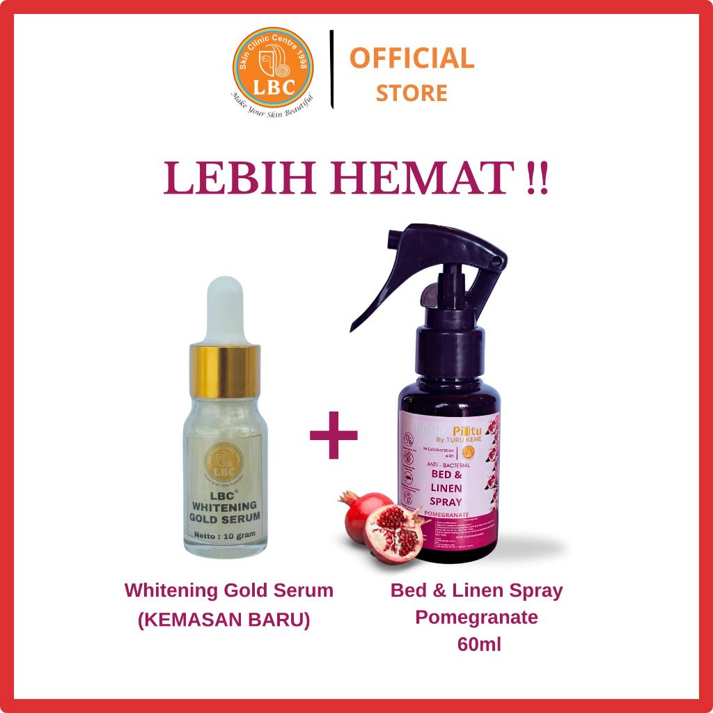 LBC-Paket Hemat Whitening Gold Serum + Bed Linen Spray Pomegranate 60ml