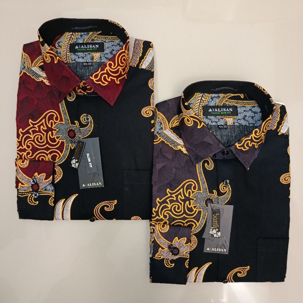 LENGAN PANJANG ALISAN Batik Motif Burung Phoenix Merah Kombinasi Hitam Slimfit