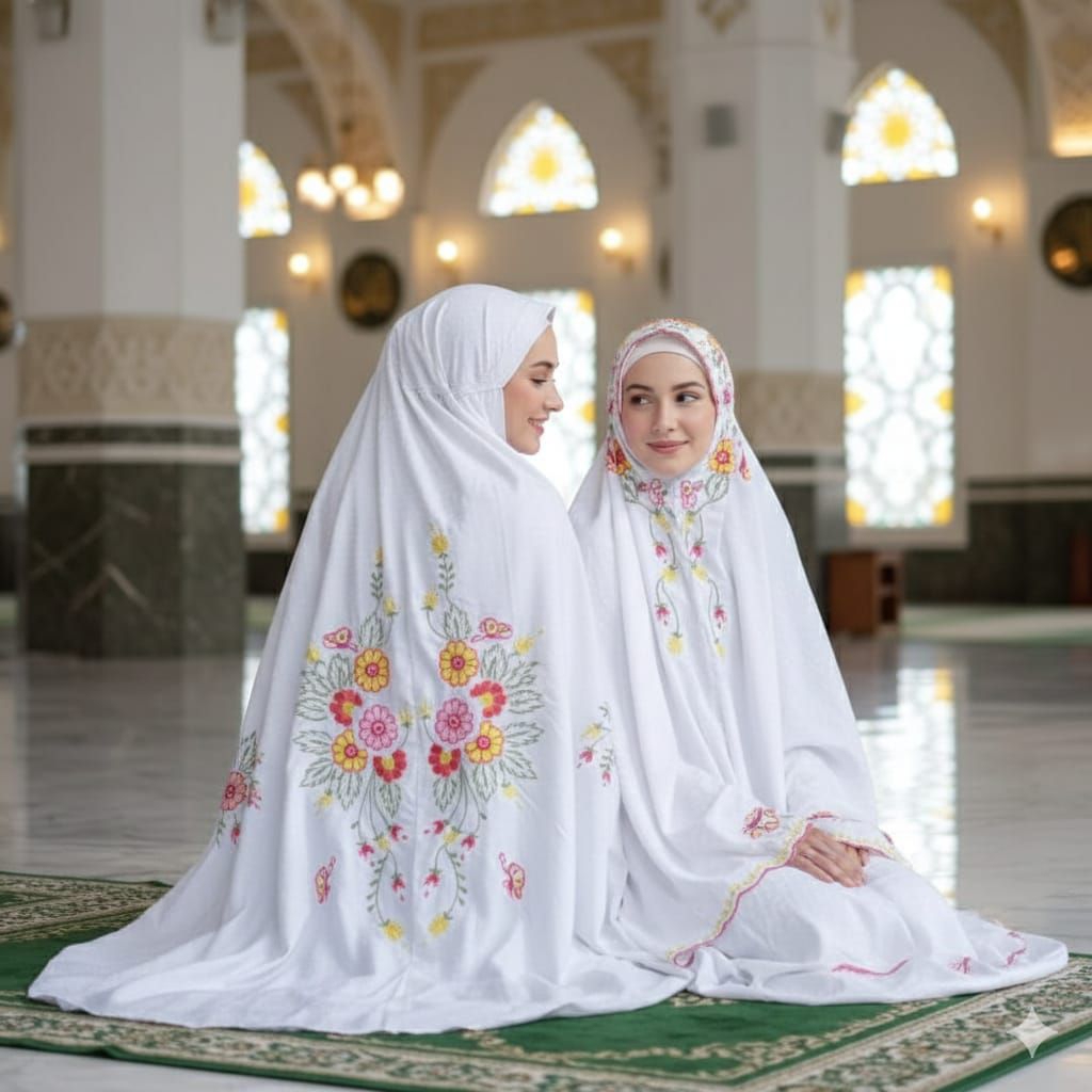 Mukena dewasa Terusan semi sutra aplikasi Bordir