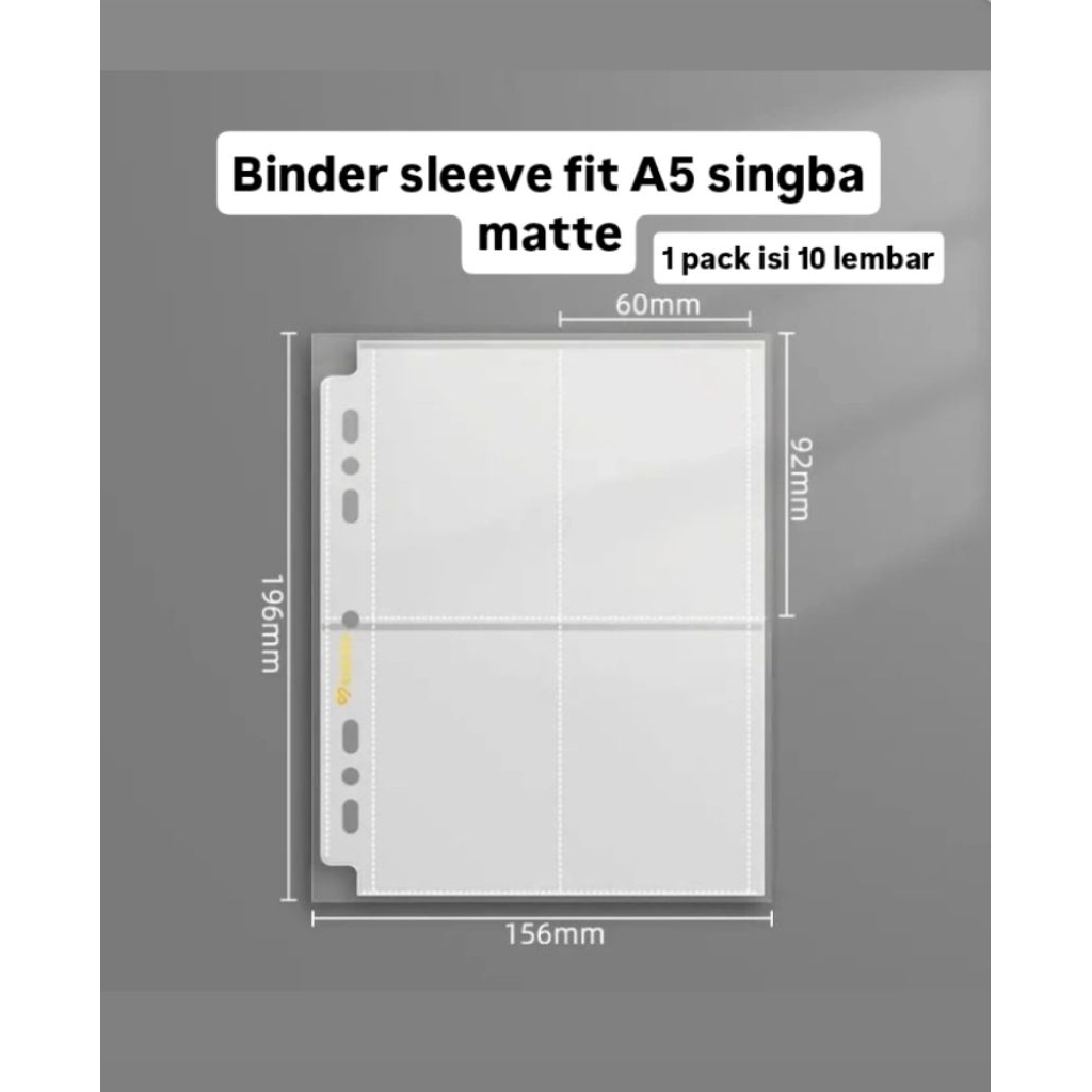 SLEEVE BINDER SINGBA A5 4P 1SIDE / BINDER SLEEVE CLEAR A5 4P 2SIDE
