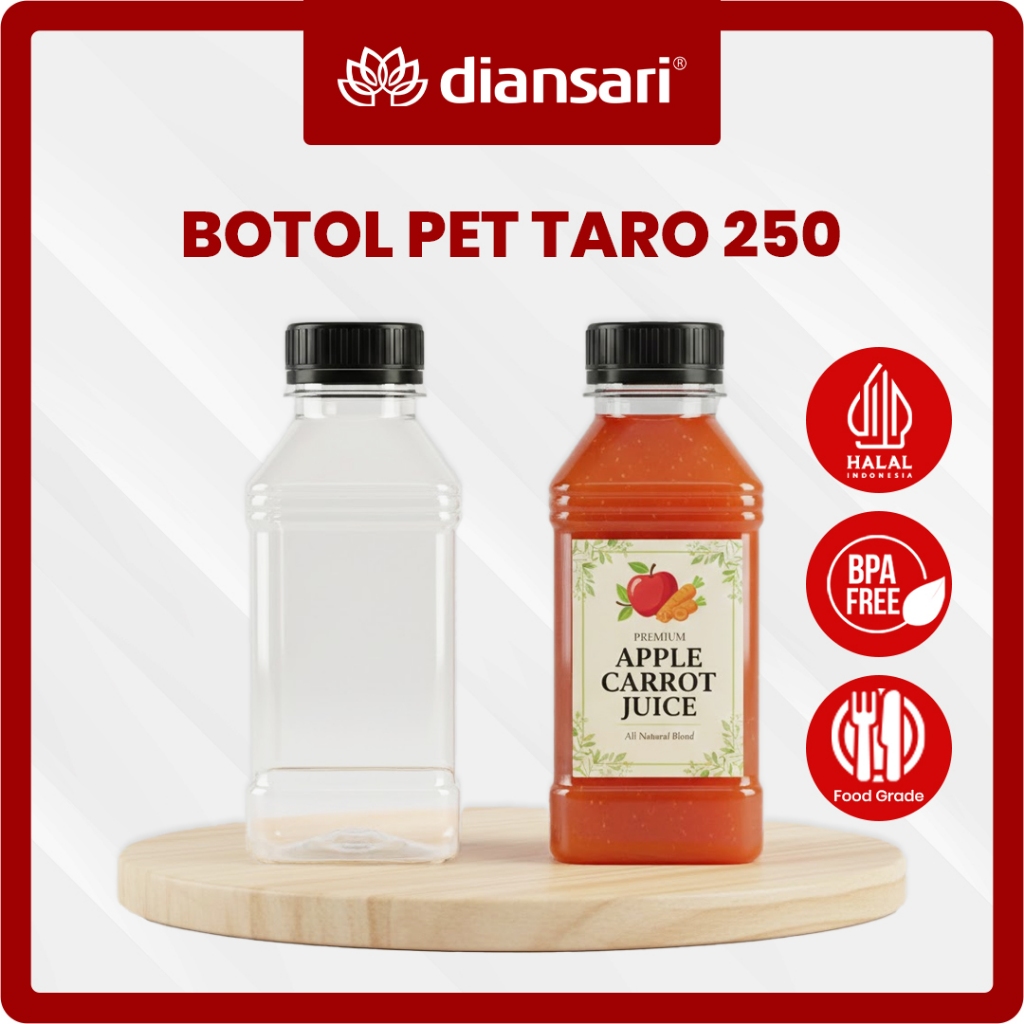 Botol PET Tebal Taro 250ml + Tutup | Botol Plastik Minuman Usaha Minuman Serbaguna – DIANSARI