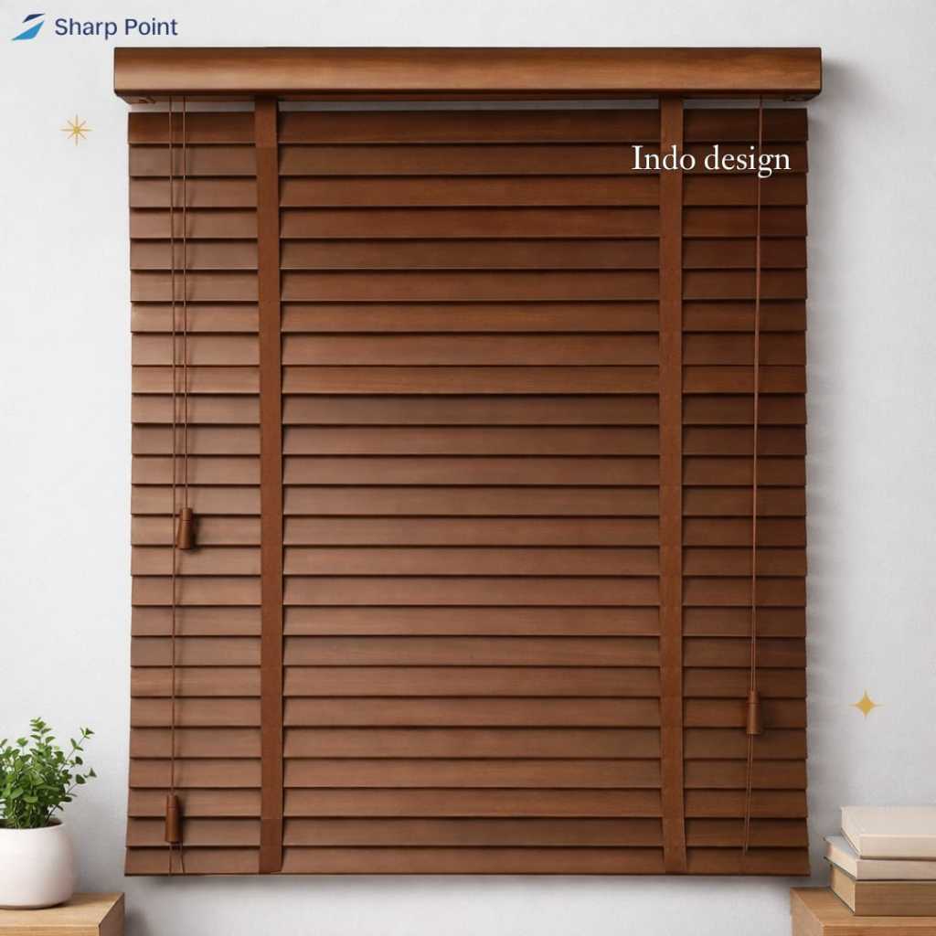 Wooden Blind Kayu Asli Ladder Tape Tirai Jendela  Rumah Kantor Kayu Asli Venetian Custom Ukuran
