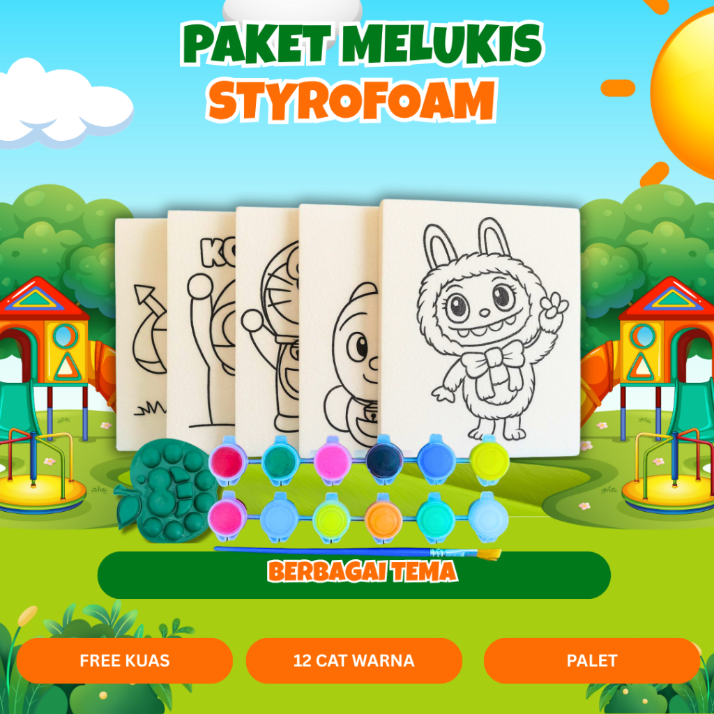 Paket Mewarnai 5 Pcs & 10 Pcs Styrofoam Ukuran 20 cm x 15 cm Free Kuas dan Car air mewarnai ( 6 Warn
