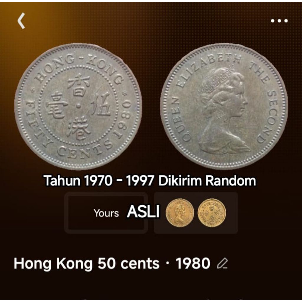 Koin Hongkong 50 Sen Fifty Cents Hong Kong Elizabeth Koleksi Coin Lama Kuno Jadul Langka Asing Luar 