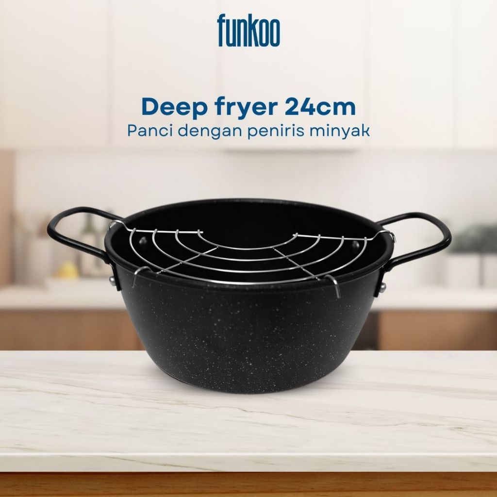 Funkoo x Funnycook Wajan Penggorengan 24 Cm Deep Fryer Gratis Rak Peniris