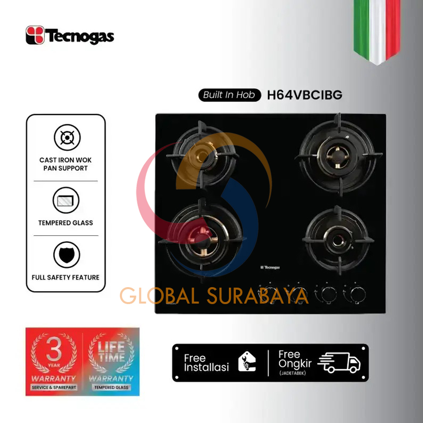 TECNOGAS KOMPOR TANAM BUILT IN HOB GAS H64VBCIBG