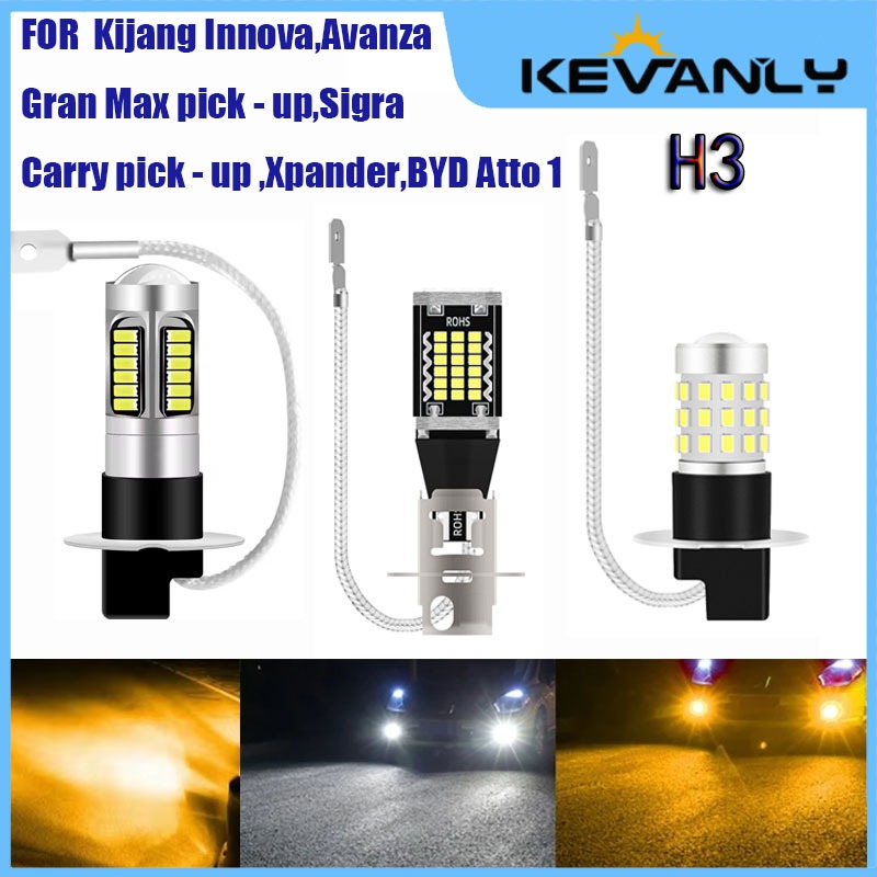 2 buah Bohlam Lampu Kabut LED H3 Super Terang 6000K 3000K 2000LM Lampu Siang Hari Ultra Putih 12V-24