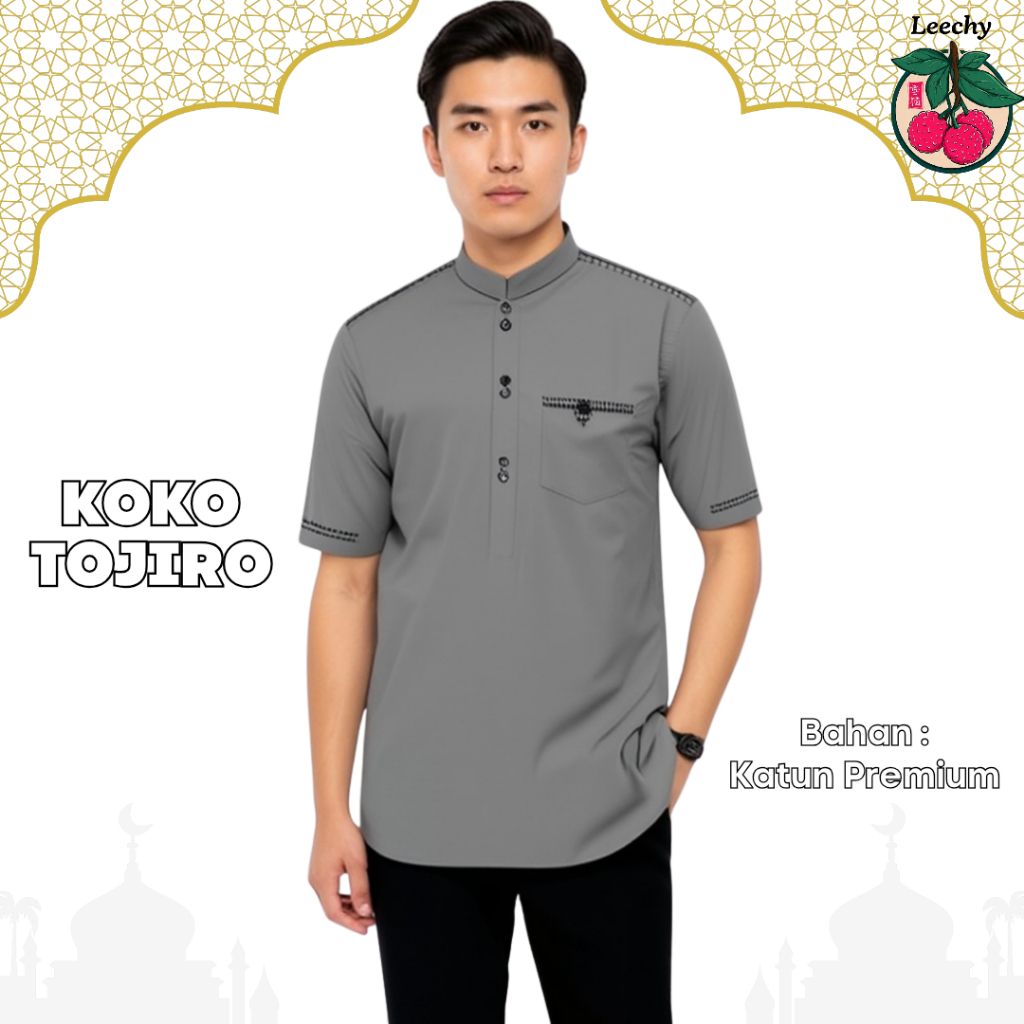 Baju Koko Lengan Pendek Muslim Pria Dewasa Katun Premium Polos Jumbo / Atasan Koko Lengan Pendek