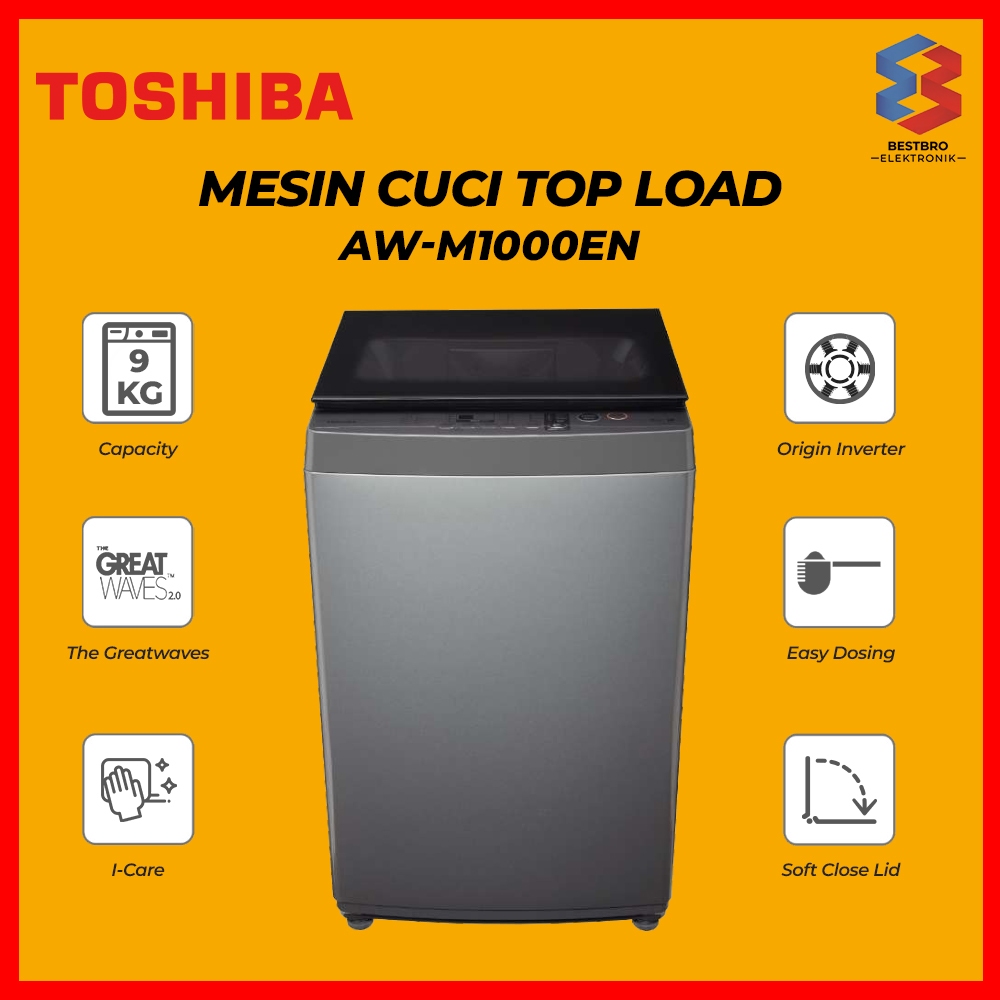 Toshiba Mesin Cuci Top Load AW-M1000EN 9Kg Mesin Cuci 1 Tabung