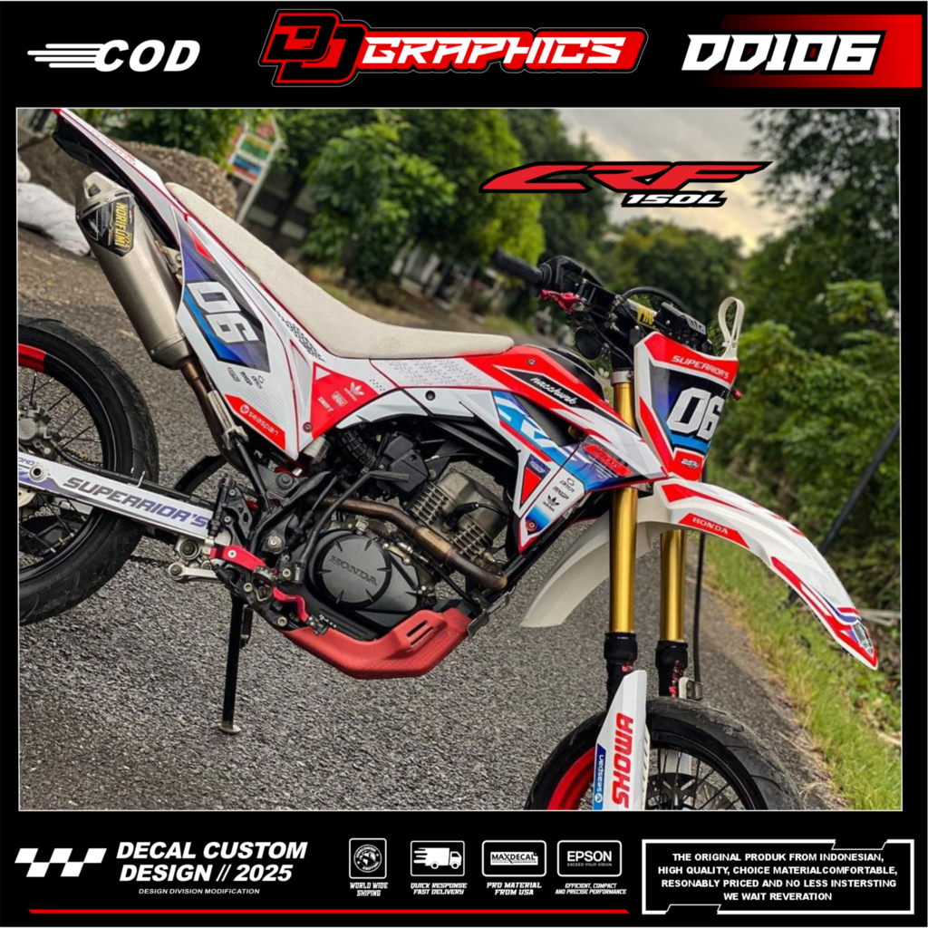 D106 DECAL STIKER CRF 150L MERAH PUTIH/STICKER CRF 150 /DECAL CRF SUPERMOTO KEREN BISA CUSTOM