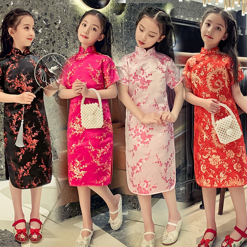 Cheongsam / Baju Imlek Anak Perempuan Satin Plum / Baju Imlek Anak Perempuan