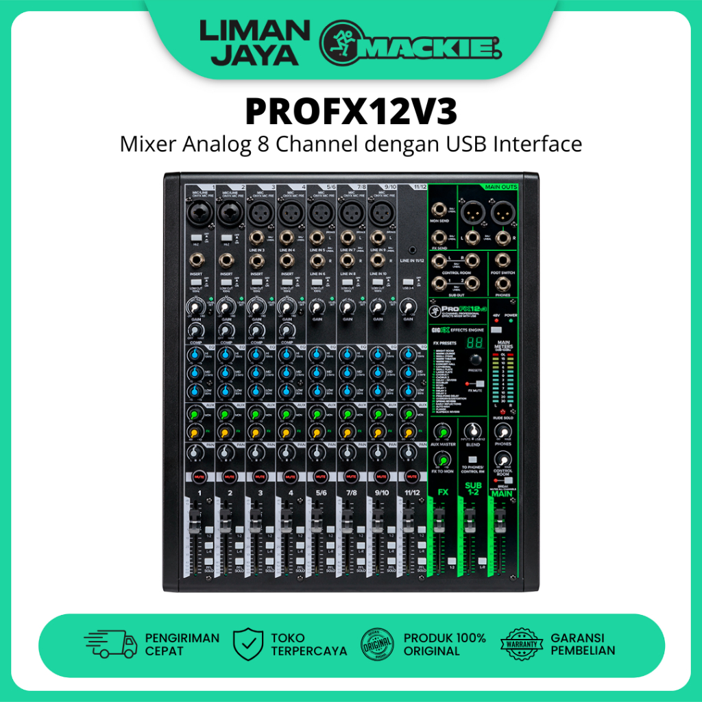 Mackie ProFX12v3 ProFX12 v3 Mixer 12 In 8 Channel Soundcard USB Audio Interface