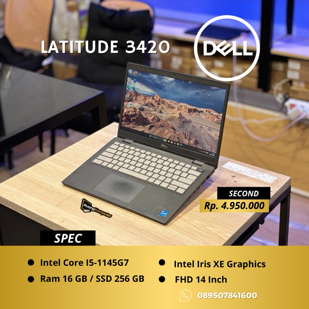 Laptop DELL LATITUDE 3420 Intel Core I5- 1145G7 RAM 16GB SSD 512GB FHD 14 Inch Second Bergaransi
